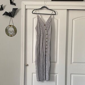 Urban Outfitters Black & White Striped Midi Dress with Buttons